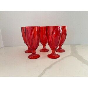 Vintage Noritake Red Glasses Breeze Set of 5 - Mid Century Drinkware Glassware